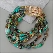 LAnGSHAW 3 Strands Natural Green Turquoise Freeform Shape Strand Bracelet Multi Strands Bracelet