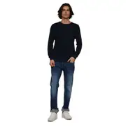 Replay Mens Crew Knitwear Wool Blend Diamond Logo Knit Navy