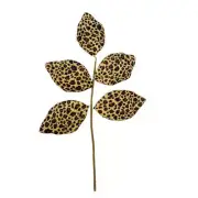 Leopard Velvet Magnolia Spray Tan Black Beige 18" Tall Leaves Picks