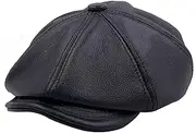 [IFSUN] Men's Newsboy Flat Cap Leather Gatsby Ivy Golf Cabbie Hat Black, Black, One Size
