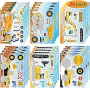 24 Sheets Make Your Own Construction Vehicle Stickers, Make-a-face Stickers, Engineering Vehicles Stickers Fire Trucks Excavator Construction for Construction Themed Party Favors