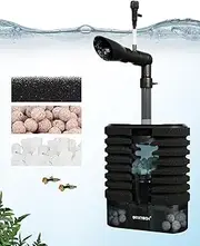 boxtech Aquarium Water Pump Filter, Adjustable Flow Rate 200L/H, USB Double Layer Sponge Filter with Water Pump for Fish Tank 10-30Gal