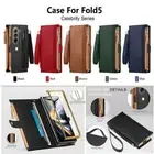 Fr Samsung Z Fold6 5 4 3 2 Zipper Wallet Case Leather Stand Strap Magnetic Cover