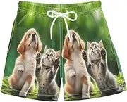 [RPLIFE] Kids Swim Trunks for Boys, Anti-Chafe Swim Trunks Boys 2 T, Cute Playful Puppy Kitten
