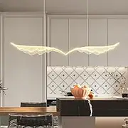 CJLWSLCO Creative Wings Acrylic Pendant Light LED Monochrome Kitchen Island Hanging Lamp Hotel Restaurant Front Desk Chandelier Dining Table Long Lighting Fixture Indoor Adjustable Height