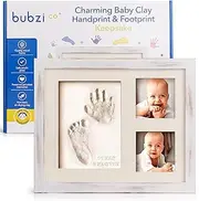 Bubzi Co Baby Footprint and Hand Print Kit - Picture Frame, Mold, Casting Set - New Mom Gifts, Newborn Essentials, Baby Shower Presents (White Wash)