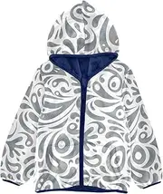 [GuoChe] Baby Girl Fleece Jacket Modern Arabian Style Gray Texture Jackets For Toddler Boys Navy Blue Baby Boy Zipper Hoodie 3T