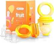 NatureBond Baby Food Feeder/Fruit Feeder Pacifier (2 Pack) - Baby Teether, Teething Toys | 6 Silicone Sacs up to Stage 3 (Sunshine Orange & Lemonade Yellow)