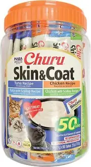 Inaba Churu Puree Skin & Coat Lickable Cat Treat Tuna & Chicken 50 x 0.5oz