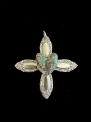 turquoise Heart Sterling Silver Towle Spoon Heavy Large Cross Pendant