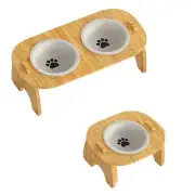 Elevated Dog Bowls Slanted Raised Pet Food Water Feeder Bowl with Bamboo Stand