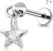 [Melighting] MeIighting Titanium G23 Threadless Earring 16G Dangle Flat Back Earring Threadless Push in Cartilage Earring 6/8 mm Tragus Helix Piercing Jewelry Clear CZ Labret Ring