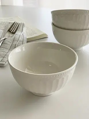 安木良品 外貿原單 法式輕奢羅馬浮雕白色陶瓷家用餐厛麪碗米飯碗 (1.8折)