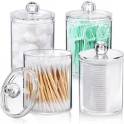Catzon 4 Pcs Clear Plastic Box for Cotton Ball Cotton Swab Cotton Round Pads Floss Bathroom Canister Storage Organization-Round