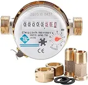 15mm 1/2 inch Cold Water Meter Read of Cubic Flow Meter 360 Adjustable Rotary Counter Water Measuring Meter 0.0001 for Garden & Home Usage