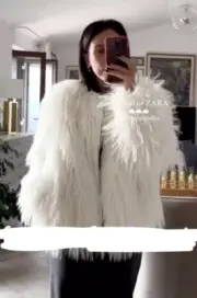 ZARA FAUX FUR JACKET ZW COLLECTION ECRU ROUND NECK FW24/25 SIZES S-L 3833/240