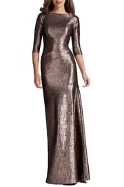 [TERI JON] METALLIC ANIMAL PATTERN SIDE DRAPE GOWN GOLD US 16