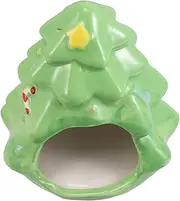 CIYODO Cute Ceramic Hamster Hideout: Small Christmas Tree Shaped House Small Animal Cool Bed Summer Cave Hut for Chinchilla Guinea Pig
