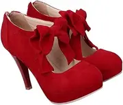 [LIFKOME] Elegant Lady's Summer Bowknot High Heels Round Toe Shoes Spring Shoes for Women Stylish Footwear Red