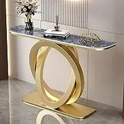 HOLGVE Console Table, Slate Sofa Table with Metal Frame, Contemporary Accent Table, Narrow Hallway Foyer Table, for Entrance, Entryway, Hallway, Living Room(Gold-D,59inch/150cm)