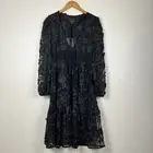 Cynthia Rowley Womens 6 Harlow Black Applique Lace Embroidered Dress Fairygrunge