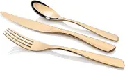 Stanley Rogers 50559 Soho Gold 56 Piece, Premium Stainless Steel Cutlery Set, Durable Flatware for 8 Persons, Mirror Finished Silverware in Gift Box (colour: gold), Quantity: 1 set, 56 pieces