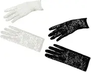 [SAFIGLE] 2 Pairs Lace Wedding Gloves for Women Bridal Dress Accessories White Black Stretchy and Elegant Design for Parties Dances and Formal Events