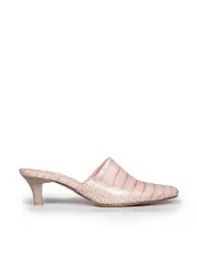 Pink Embossed Leather Mules