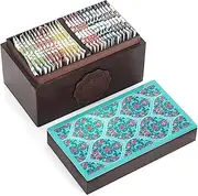 Octavius Assorted Tea Gift Set | 6 Assorted Black & Green Teas | 30 Teabags | Wooden Tea Sampler Pack w/Ornate Floral Design | Pack of 1