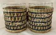 Boho Style Wicker Sleeved Old Fashioned Glasses Set Of 2 16oz each