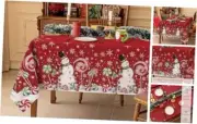 Christmas Tablecloth Rectangle - Xmas Snowman Table Cloth 60 x102 Inch Red