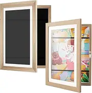 2 Pcs Kids Art Frames, A4 Children Artwork Picture Display Frame Changeable, Front Opening Picture Display Frames, Artwork Storage Frames for Children, Home and Office (Wooden Color)