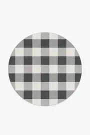 185' Round | Machine Washable Runner Rug | Kid & Pet Friendly | Indoor Rug | Buffalo Plaid Black & White Tufted Rug | Ruggable