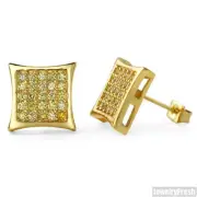 50 Stone CZ Gold Canary Mens Kite Stud Earrings