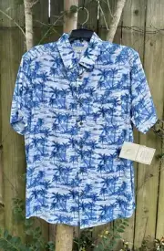 Men’s Tricots St Raphael Blue Palm Tree Hawaiian Shirt Sz M NWT
