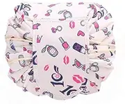 Crownish Women's Convenient and Waterproof Multifunction Portable Lazy Travel Cosmetic Storage Makeup Organizer Toiletry Bag with Drawstrings, White Lip, Travel Accessories