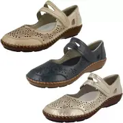 LADIES RIEKER LEATHER CASUAL CUT OUT MARY JANE FLAT SUMMER SHOES SIZE 44875