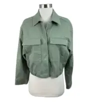 Abercrombie & Fitch NEW Dusty Olive Green Snap Front Crop Bomber Jacket Size S