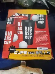 Big Ass Cups Beer Pong 46 ounce! X12 Cups, NEW 3 BALLS, 1 box with 12x cups!!!