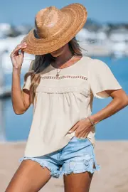 Cupshe Island Flutter Sleeve Cotton Top - Beige,L