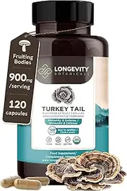 LONGEVITY BOTANICALS Turkey Tail Mushroom Supplement Extract - Certified Comprehensive Immune and Digestive Support Complex … (Capsules)
