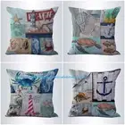 4pcs cushion covers sailing beach turtle decorative bed pillows