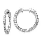 Sterling Silver Shimmer Rhodium-Plated 44 Stone 2.5mm Cz In And Out Round Hinged Hoop Earrings