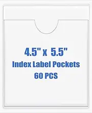 Origin-Joy 60 PCS Self Adhesive Index Card Pockets with Top Open, Clear Plastic Label Holder for Cards of Note, Library and Business, Adhesive Label Pockets & Card Holder (4.5 x 5.5 inch)
