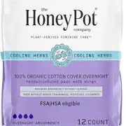 The Honey Pot Company, Herbal Overnight Pads with Wings, Organic Cotton Cover, 1