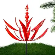 Wind Spinner - kinnetic Wind Spinners | Metal Stake Spinner for Patio Lawn and Garden Decor Weather-Resistant Outdoor Art 360 Degree Rotatable Metal UV Resistant lottus Stakes Red Yard Art