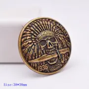 10X Antique Brass Indian Skull Head Hobo Nickel Leathercraft Belt Wallet Conchos