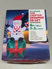 Outdoor LED Lighted Inflatable Snowman on Gift - 6 Feet Tall