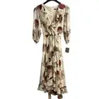 Donny & Nicole Dress Womens 14 White Mauve Floral Chiffon Midi Ruffle Waist Tie