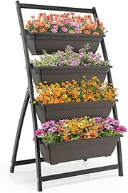 Costway 124cm Vertical Raised Garden Bed, 4-Tier Elevated Planter Box w/Drainage Holes, Indoor & Outdoor Freestanding Garden Planter for Vegetables, Herbs, Flowers, Heavy Duty Metal Frame